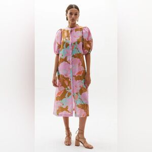 NWT Lanhtropy 100% Linen Bubble Dress- Aquarela Print